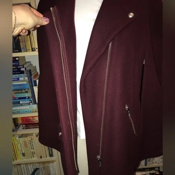 The Kooples Burgundy Moto Cape Coat Jacket - Picture 11 of 16